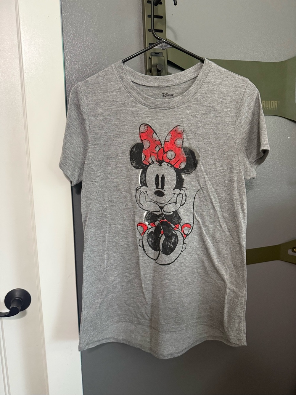 Disney Heather Gray Minnie Mouse Tee with Red Polka-Dot Bow